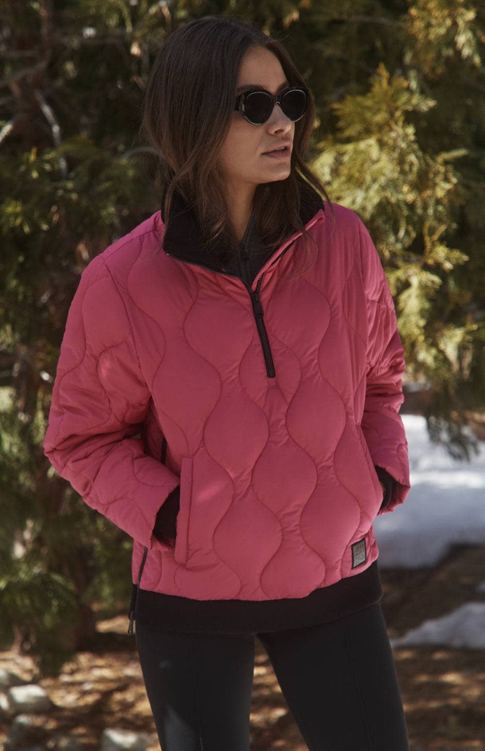 Nelly 1/2 Zip Pullover Jacket by Alp N Rock, Women's Pink Jacket, Eco-Down Filling With Black Turtleneck