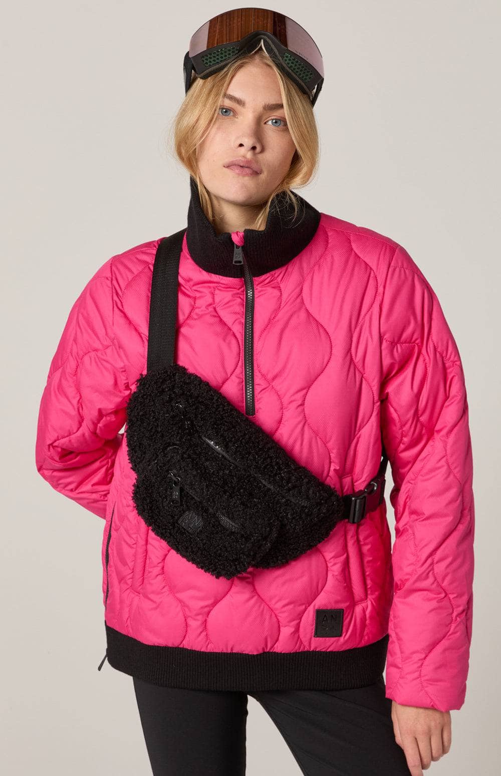 Nelly 1/2 Zip Pullover Jacket by Alp N Rock, Women's Pink Jacket, Eco-Down Filling With Black Turtleneck