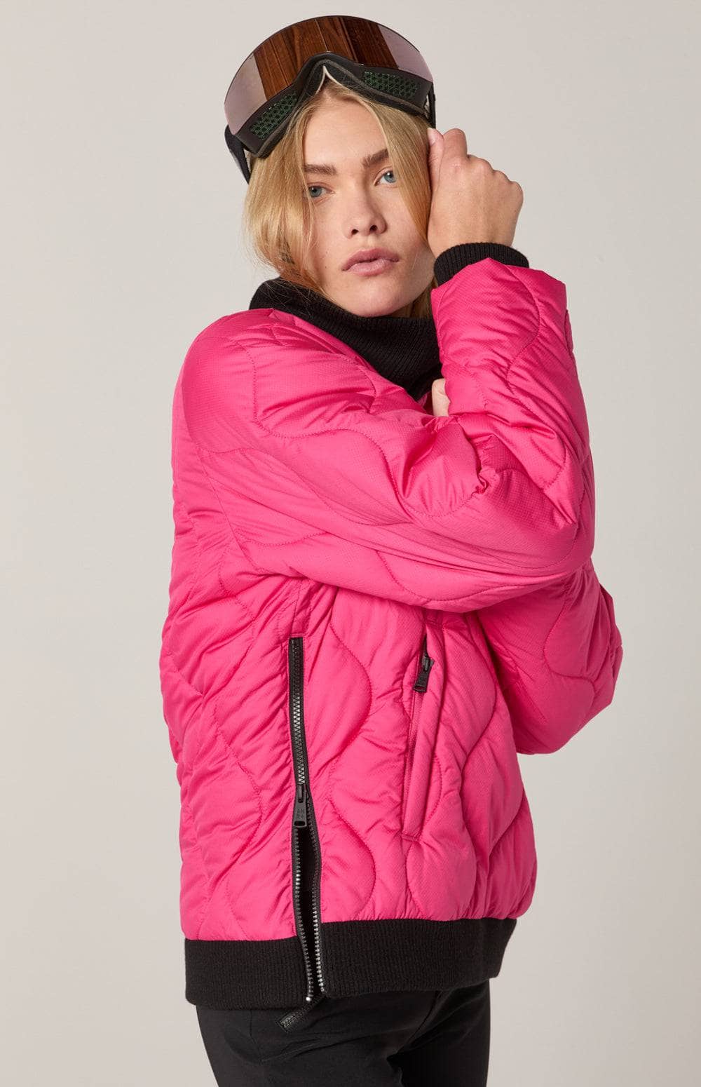 Nelly 1/2 Zip Pullover Jacket by Alp N Rock, Women's Pink Jacket, Eco-Down Filling With Black Turtleneck