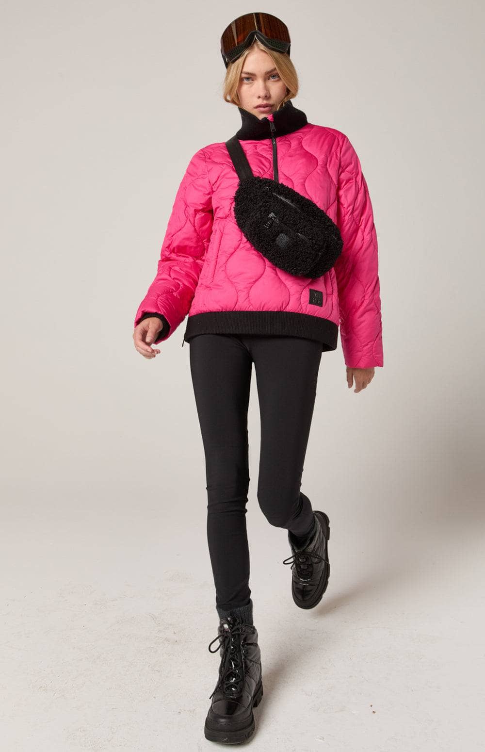 Nelly 1/2 Zip Pullover Jacket by Alp N Rock, Women's Pink Jacket, Eco-Down Filling With Black Turtleneck