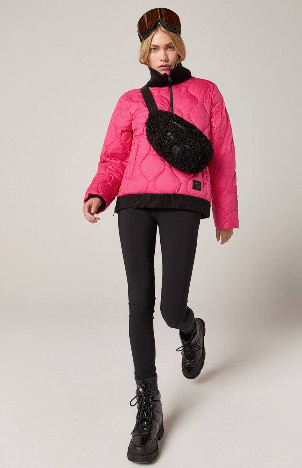 Nelly 1/2 Zip Pullover Jacket by Alp N Rock, Women's Pink Jacket, Eco-Down Filling With Black Collar