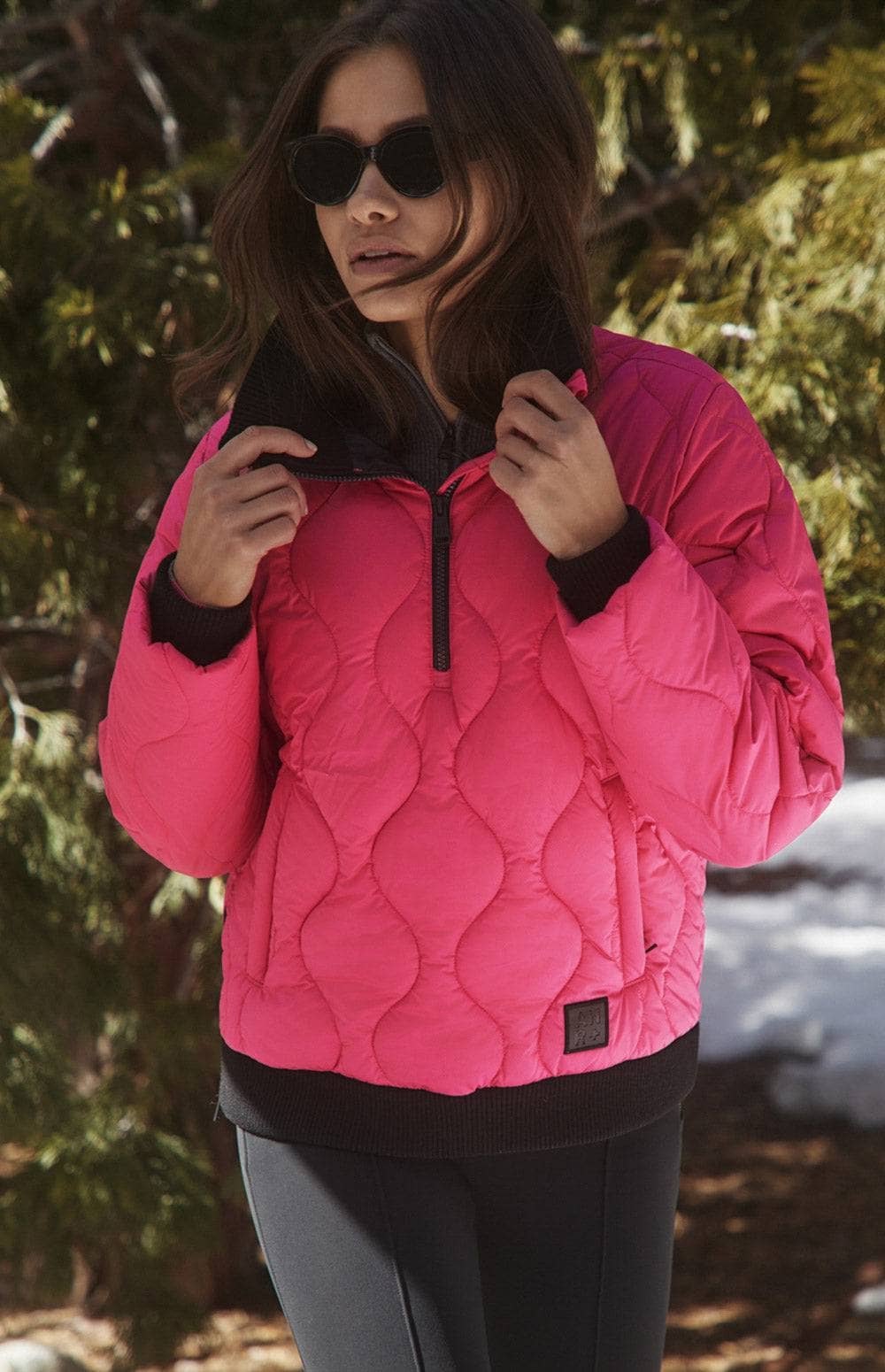 Nelly 1/2 Zip Pullover Jacket by Alp N Rock, Women's Pink Jacket, Eco-Down Filling With Black Collar