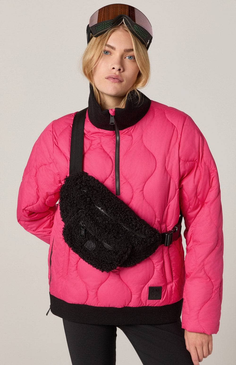 Nelly 1/2 Zip Pullover Jacket by Alp N Rock, Women's Pink Jacket, Eco-Down Filling With Black Collar