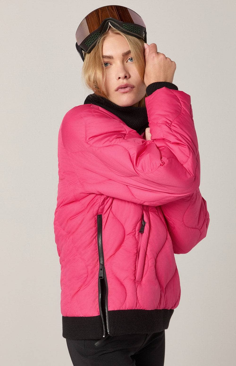 Nelly 1/2 Zip Pullover Jacket by Alp N Rock, Women's Pink Jacket, Eco-Down Filling With Black Collar