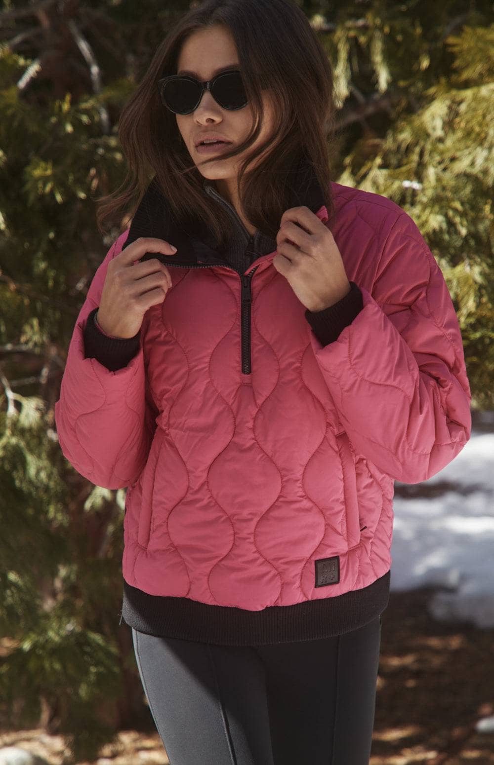 Nelly 1/2 Zip Pullover Jacket by Alp N Rock, Women's Pink Jacket, Eco-Down Filling With Black Turtleneck