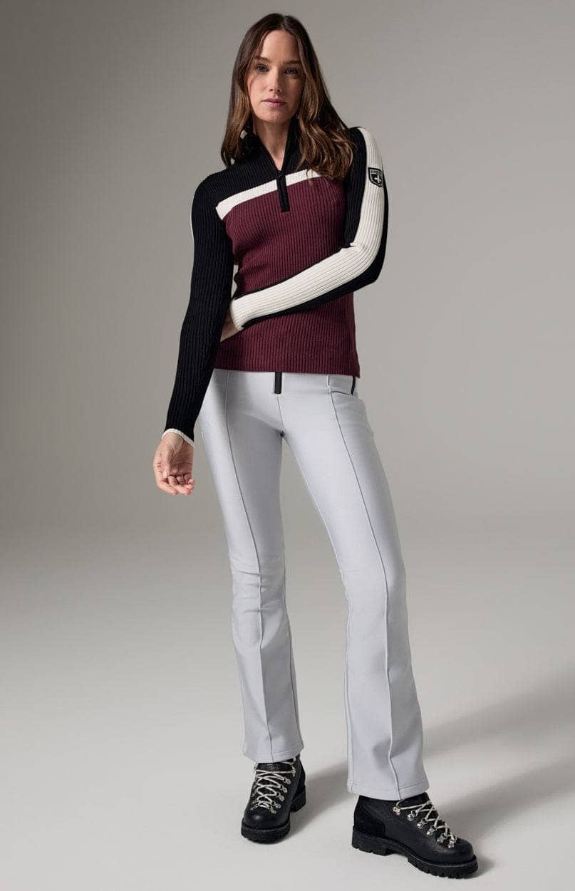 Ali 1/2 Zip Sweater by Alp N Rock, Women's Burgundy, White, and Black Ribbed Sweater with Half Zip