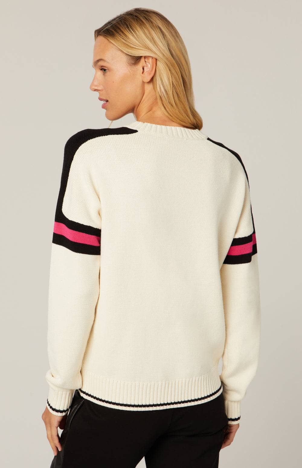 Apres Ski Crew Neck Sweater by Alp N Rock, Women's Ski Sweater In Ivory With Pink Apres Patch On Front