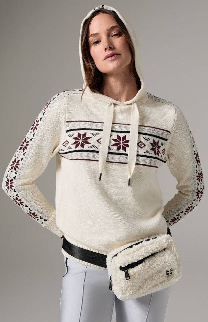 Astrid Hoodie Sweater by Alp N Rock, Women's Cream Ski Sweater with Snowflake Design on the Chest and Arms