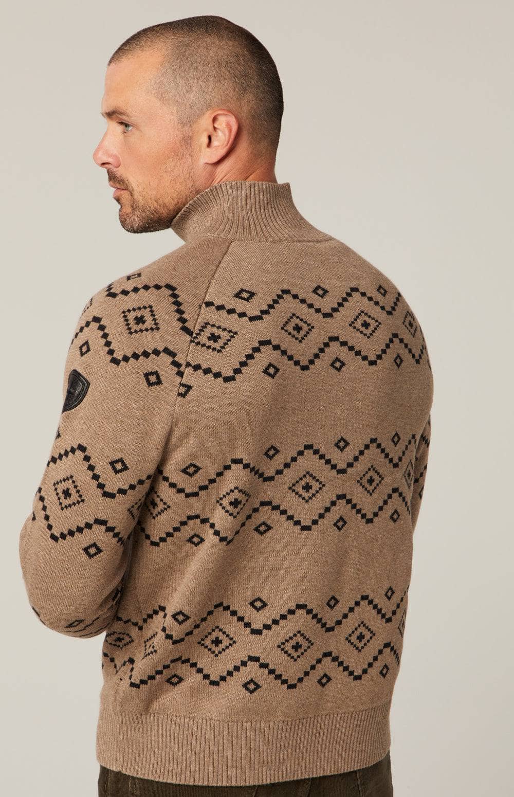 Brody 1/2 Zip Sweater by Alp N Rock, Men's Brown Sweater with Black Geometric Pattern and Half Zip