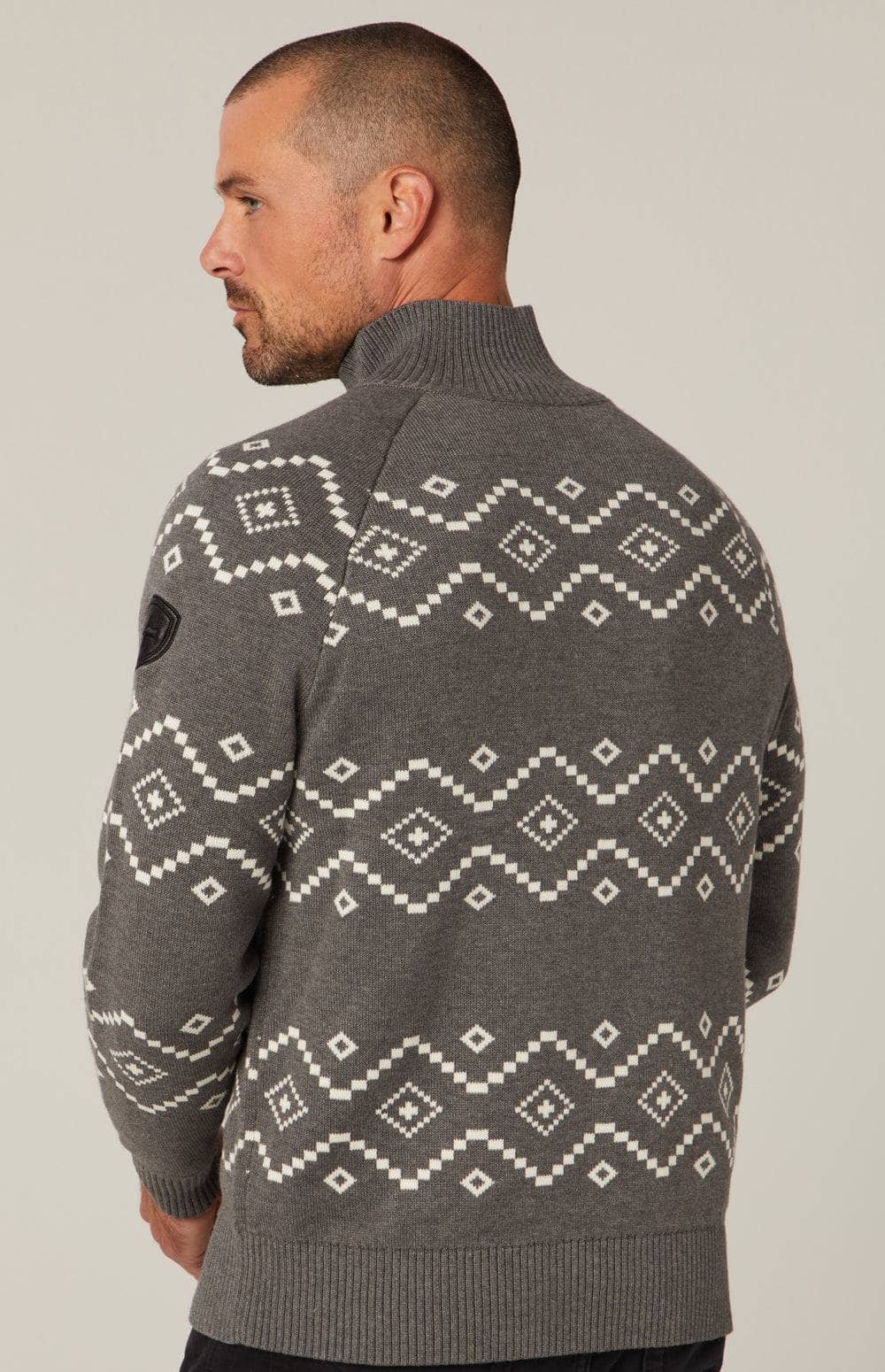 Brody 1/2 Zip Sweater by Alp N Rock, Men's Heather Grey Sweater with White Geometric Pattern and Half Zip