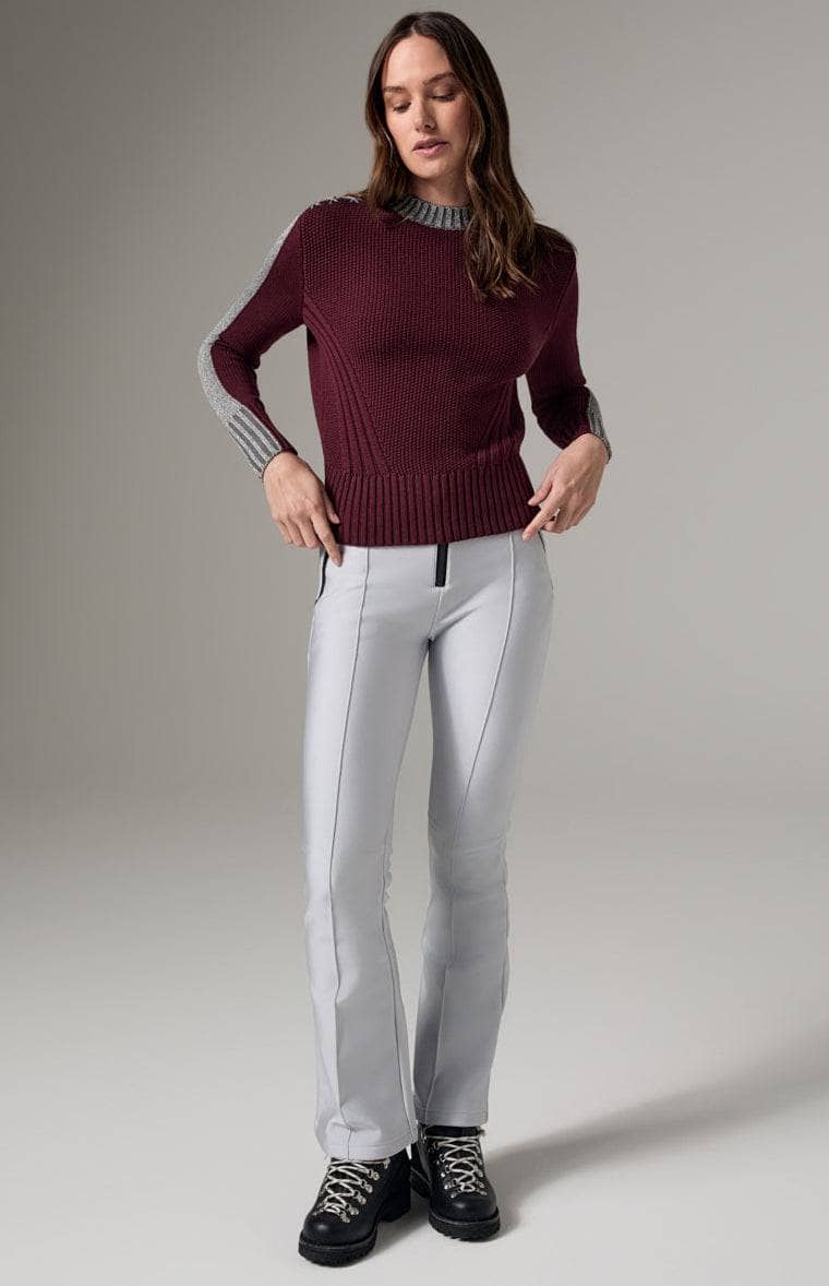 Dev Sweater by Alp N Rock, Women's Burgundy Sweater with Grey Stripe Down the Shoulder and Arms