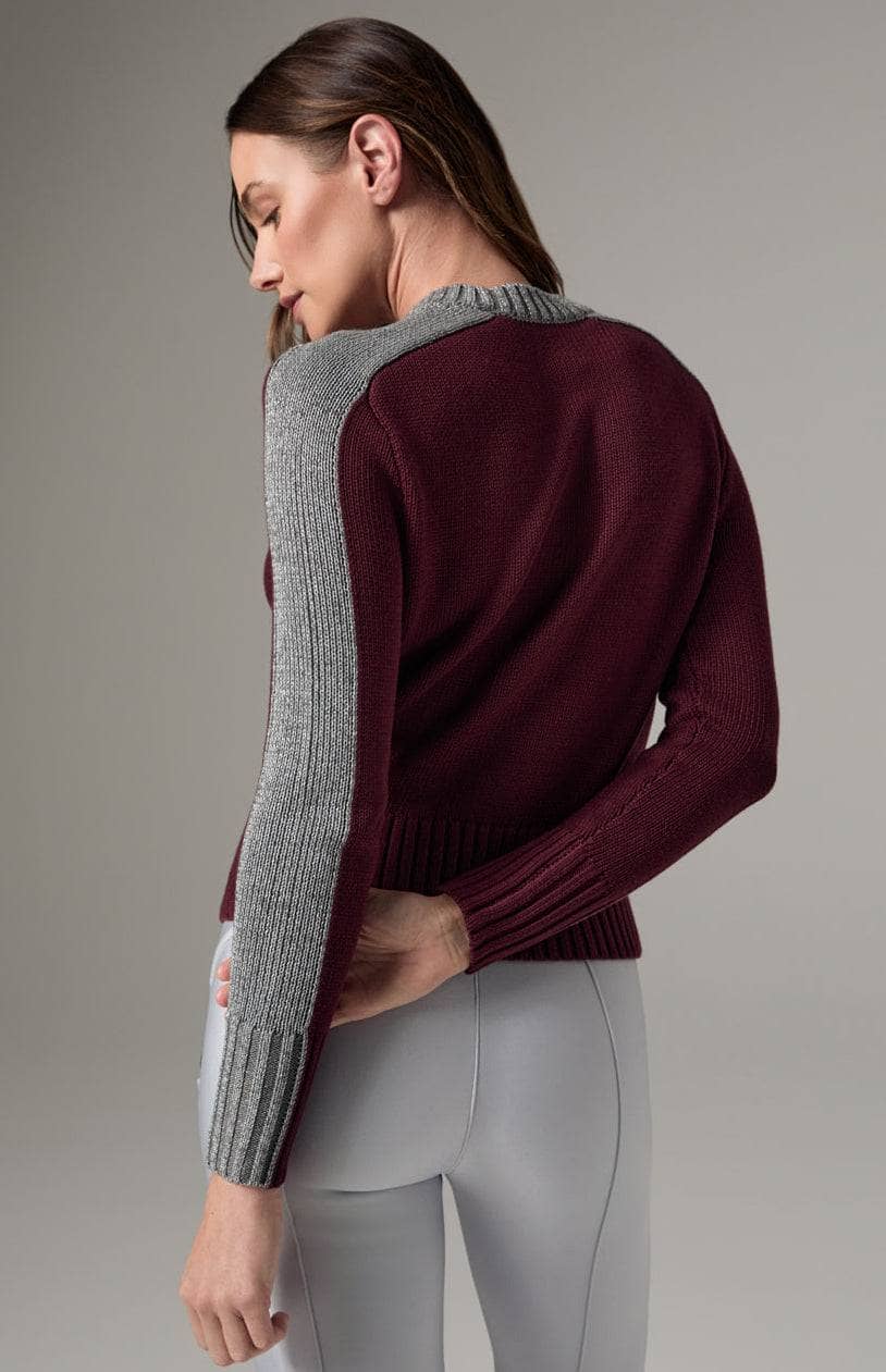 Dev Sweater by Alp N Rock, Women's Burgundy Sweater with Grey Stripe Down the Shoulder and Arms