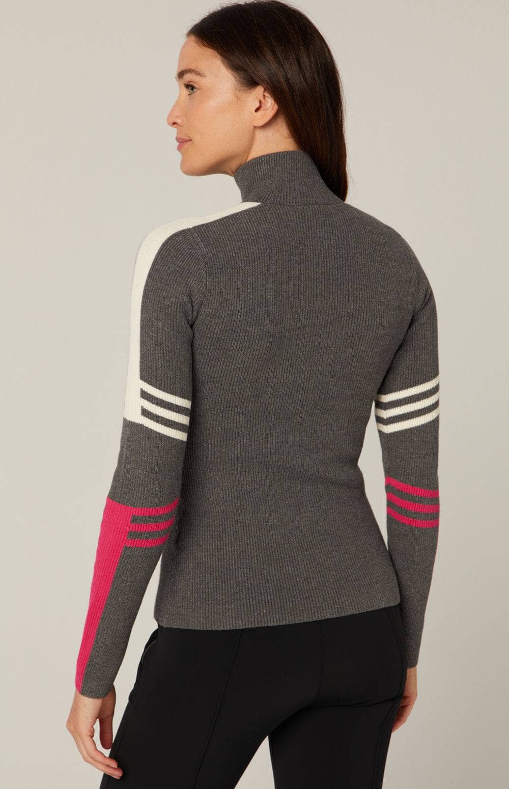 Kate 1/2 Zip Apres Ski Sweater by Alp N Rock, Heather Grey Women's Sweater With Stripes and Slim Silhouette