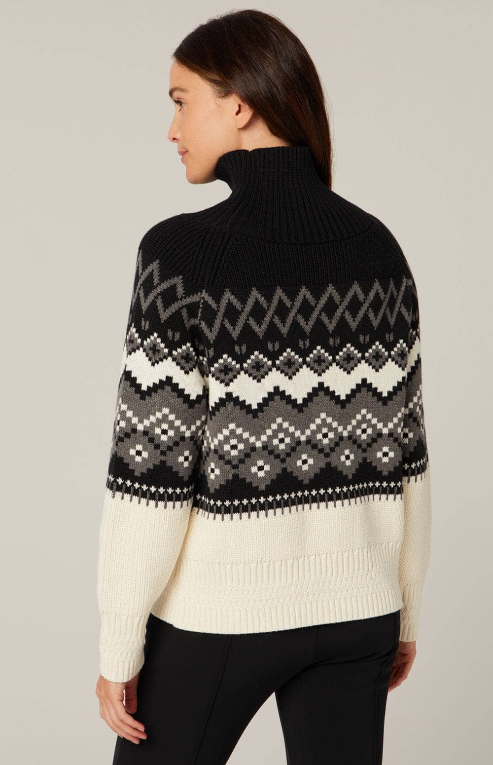 Leighton Sweater by Alp N Rock, Women's Black Ski Sweater With Mock Neck and Fair Isle Pattern