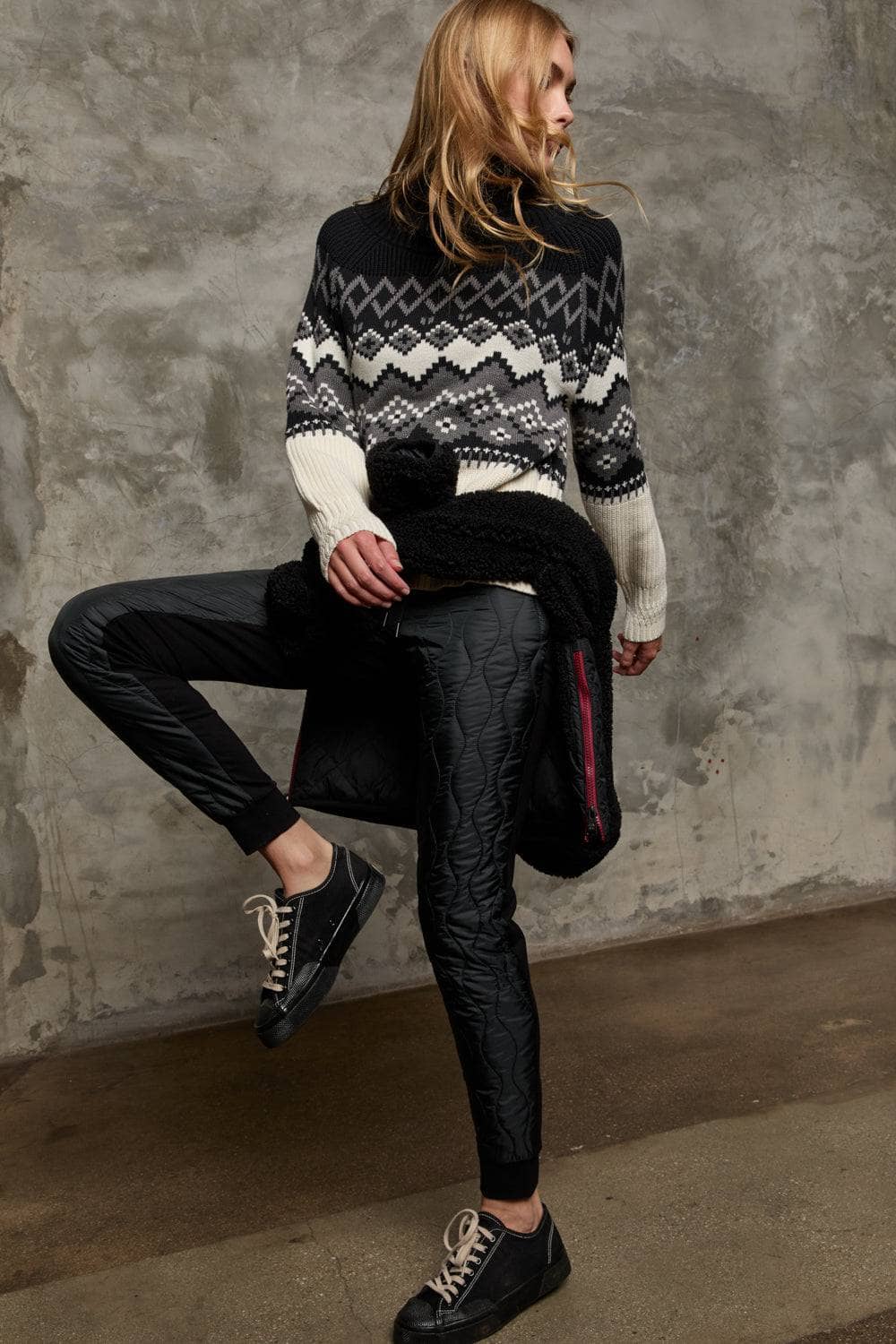 Leighton Sweater by Alp N Rock, Women's Black Ski Sweater With Mock Neck and Fair Isle Pattern