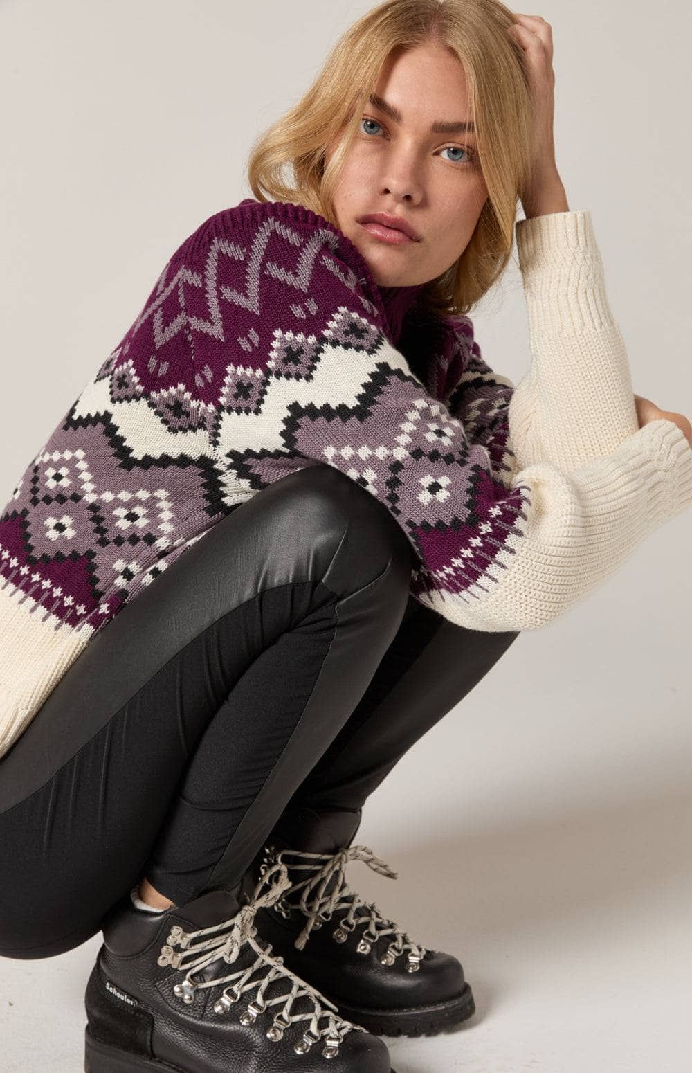 Leighton Mockneck Sweater by Alp N Rock, Women's Purple Knit Sweater With a Fair Isle Like Design