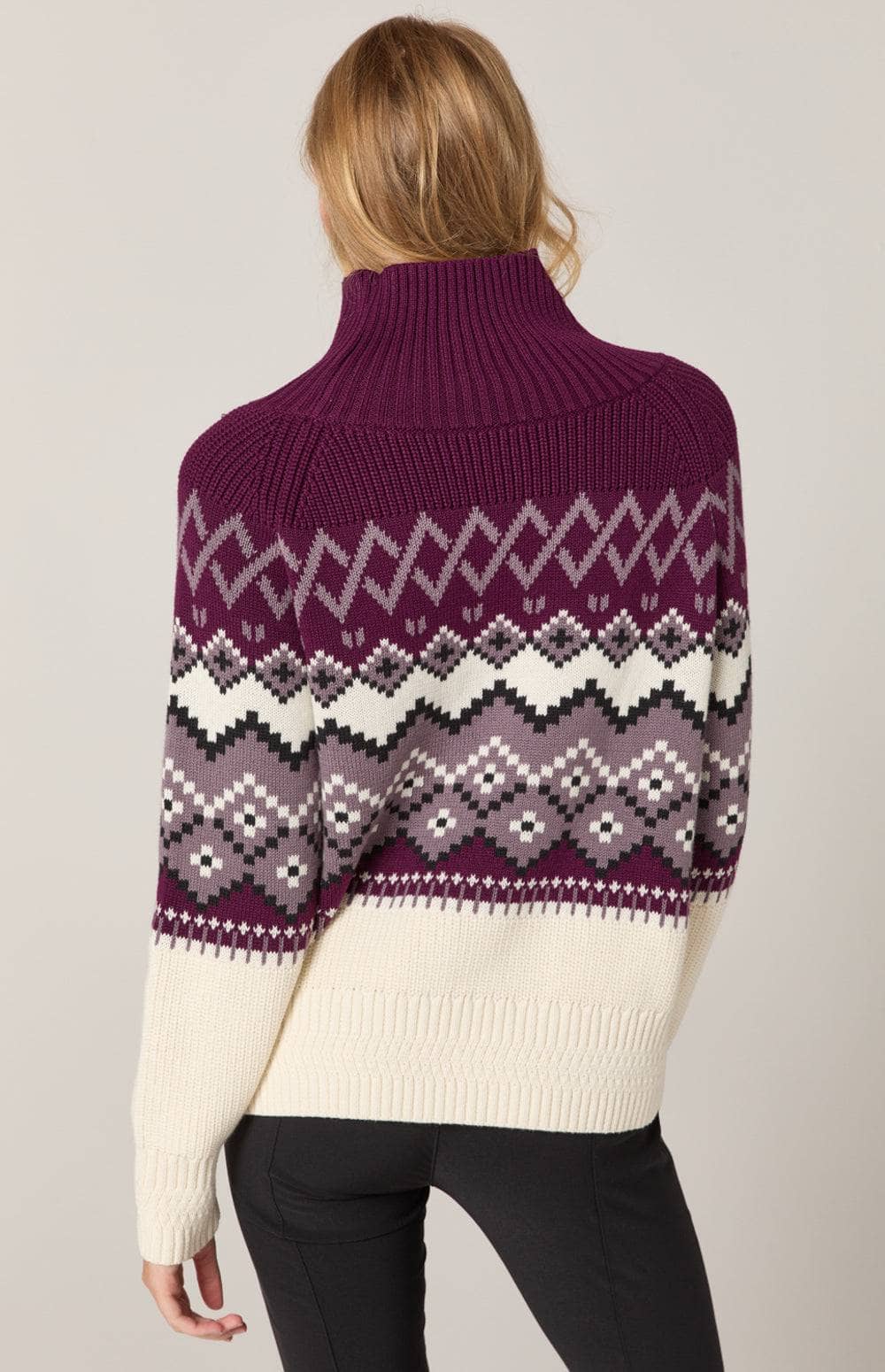 Leighton Mockneck Sweater by Alp N Rock, Women's Purple Knit Sweater With a Fair Isle Like Design