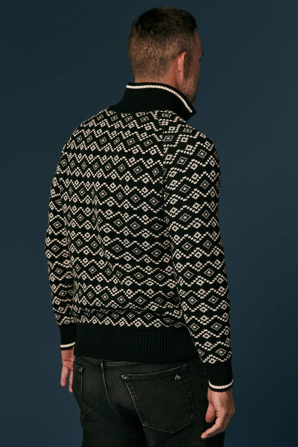 Leo Fairisle 1/2 Zip Sweater by Alp N Rock, Men's Black Sweater With Diamond Pattern and Zipper At Neck