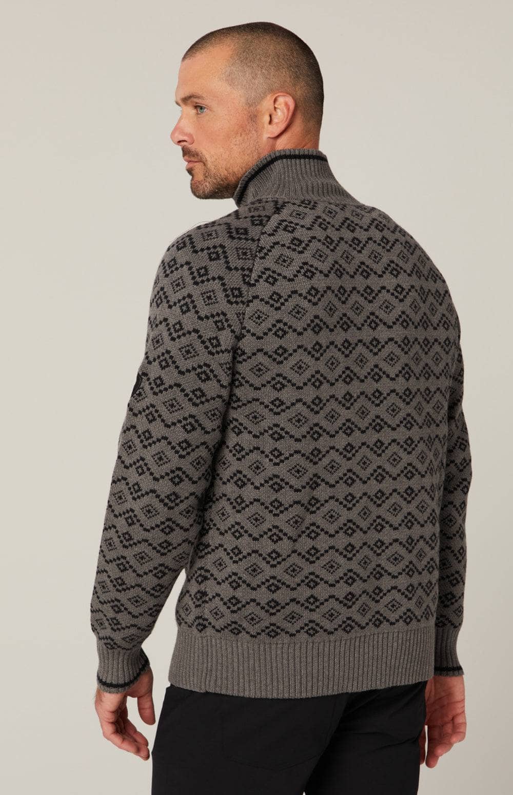 Leo Fairisle 1/2 Zip Sweater by Alp N Rock, Men's Heather Grey Sweater With Diamond Pattern and Zipper At Neck