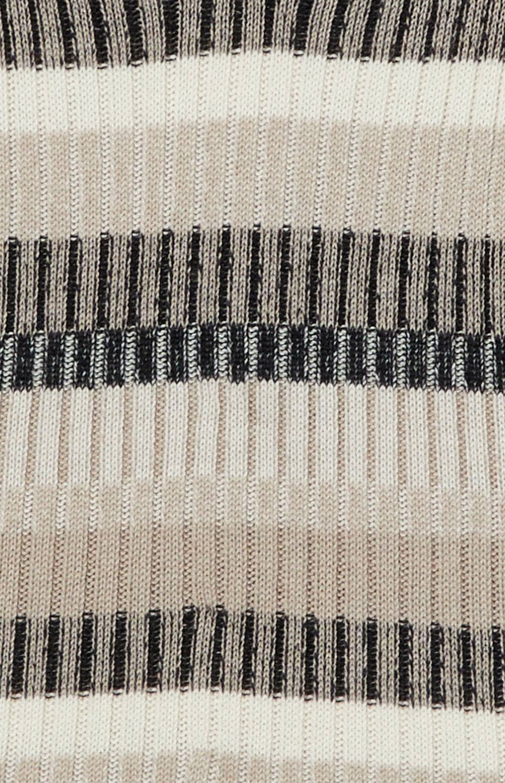 Luisa Polo Sweater by Alp N Rock, Women's Striped Polo Sweater with Beige, Black, and Ivory Stripes and Collar