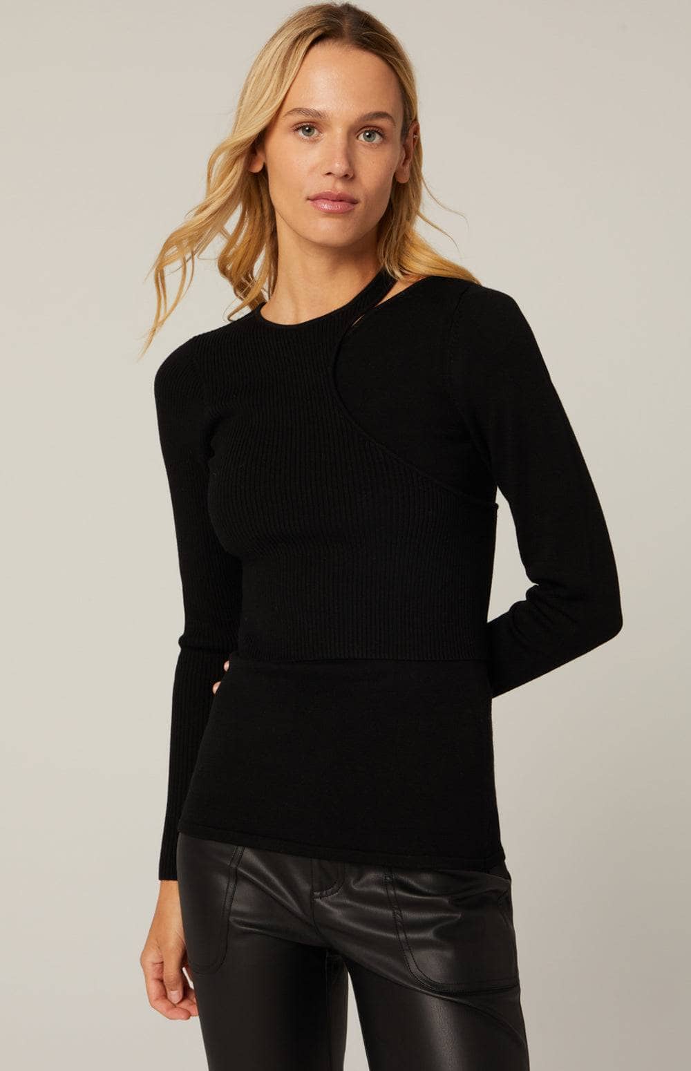 Tashin Asymetric Sweater by Alp N Rock, Women's Black Sweater, Fitted Design with Geometric Cut Outs