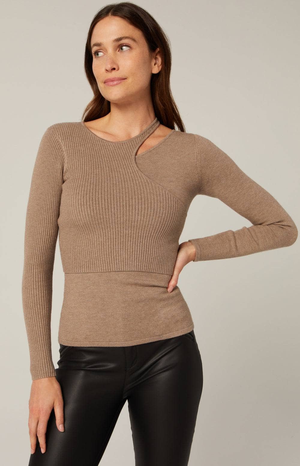 Tashin Asymetric Sweater by Alp N Rock, Women's Beige Sweater, Fitted Design with Geometric Cut Outs