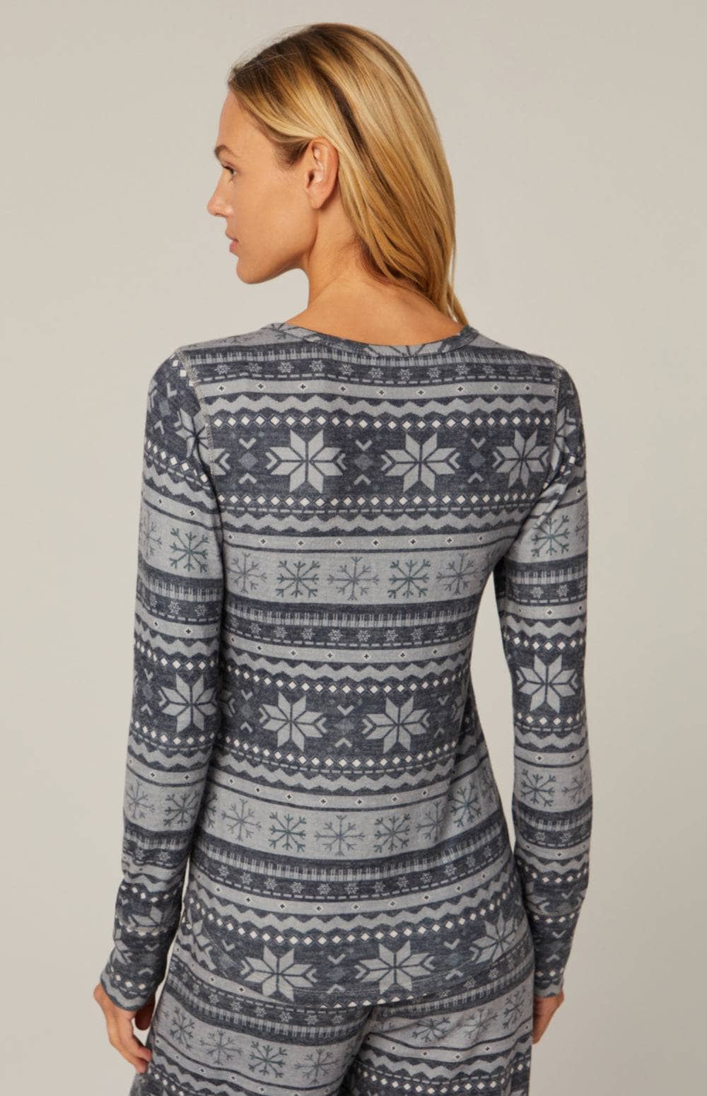 Britney Lounge Shirt by Alp N Rock, Women's Longsleeve Henley Shirt In Grey Fair Isle Pattern