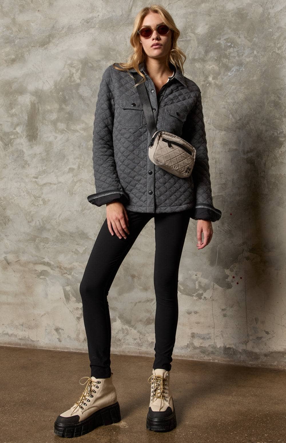 Cambria Shirt Jacket by Alp N Rock, Women's Heather Grey Shirt Jacket with Quilting and Patch Pockets