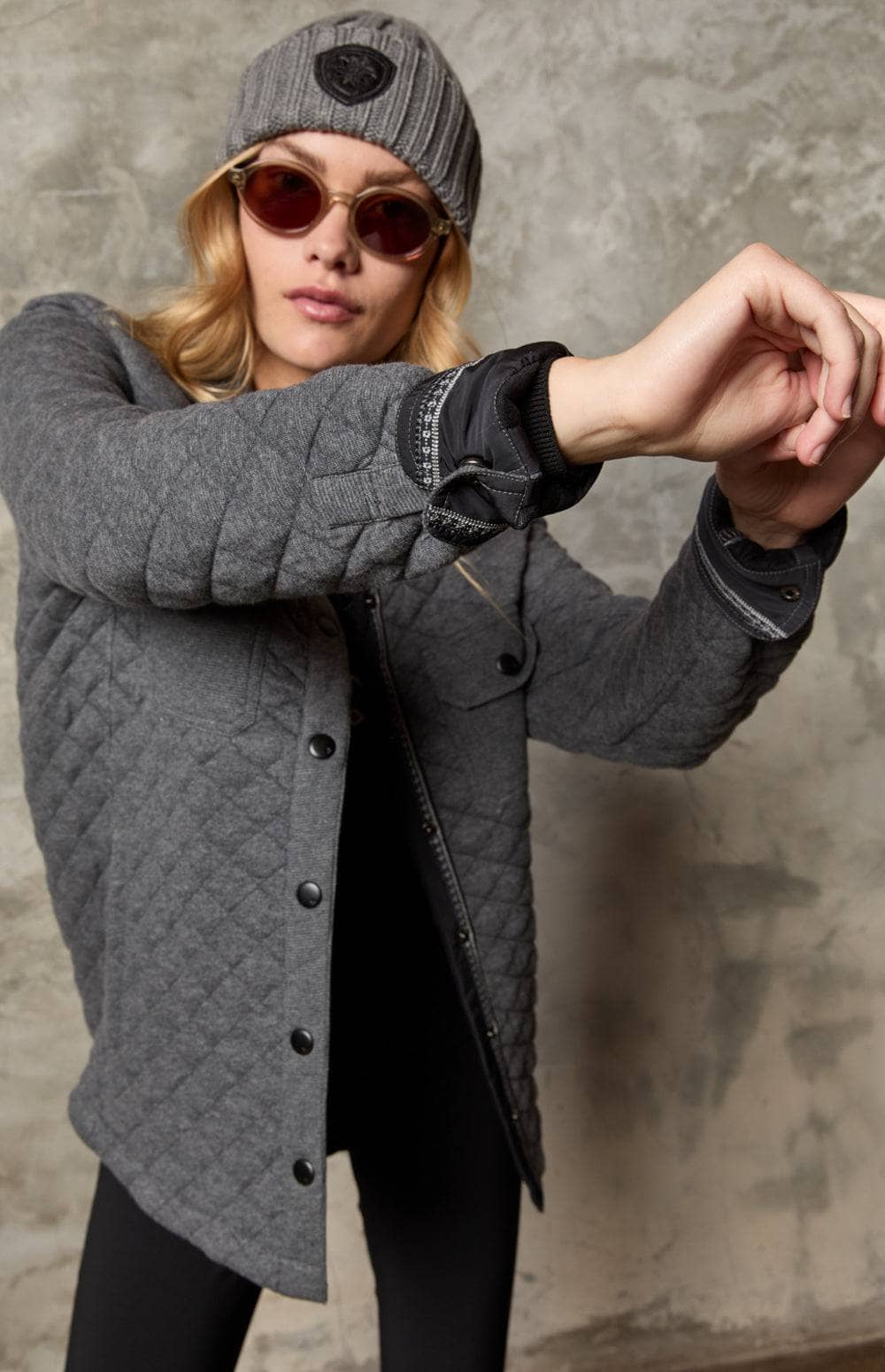 Cambria Shirt Jacket by Alp N Rock, Women's Heather Grey Shirt Jacket with Quilting and Patch Pockets