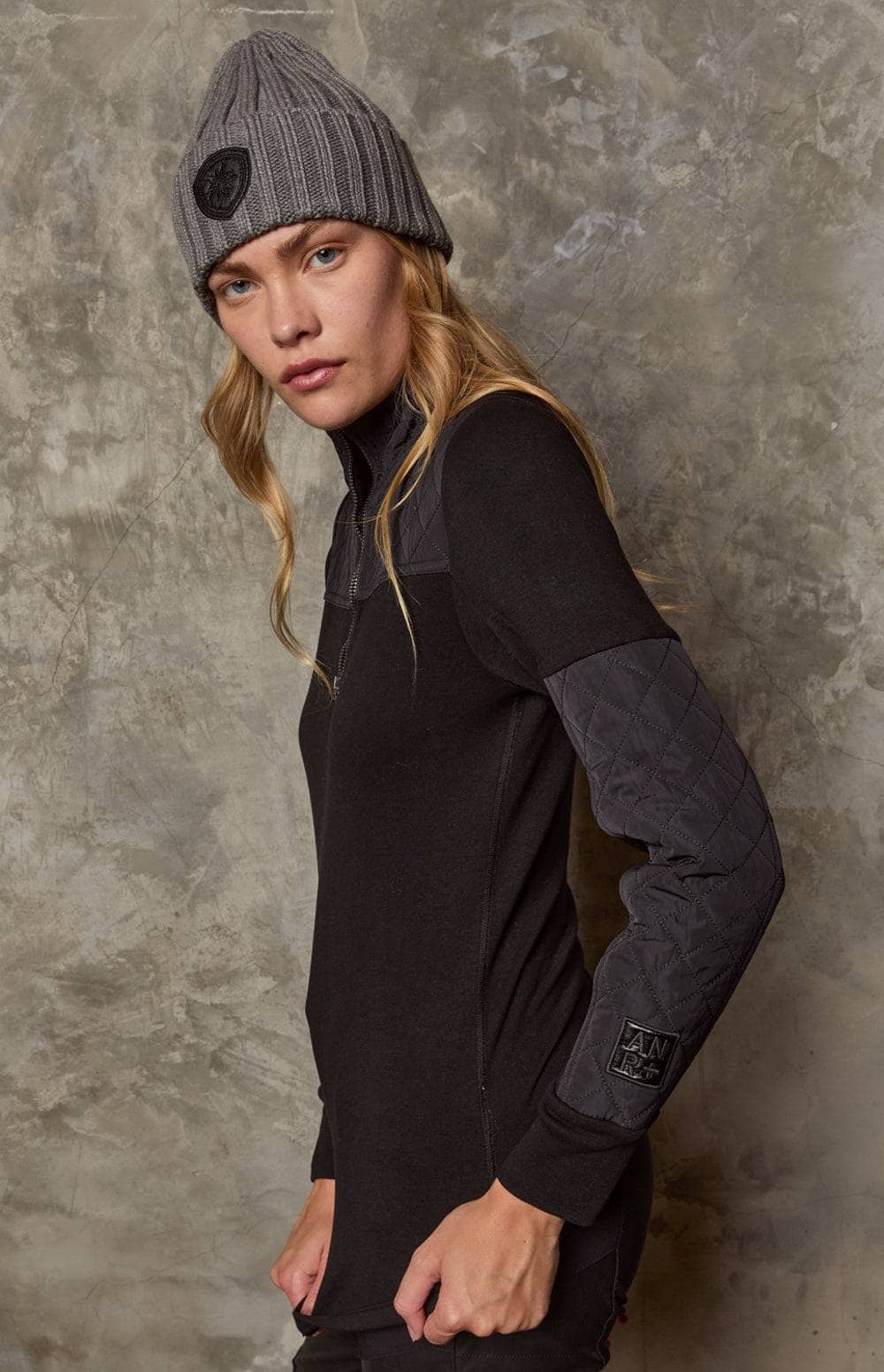 Cody Top by Alp N Rock, Women's Black Long Sleeve Top with Half Zip and Black Quilting at the Shoulders