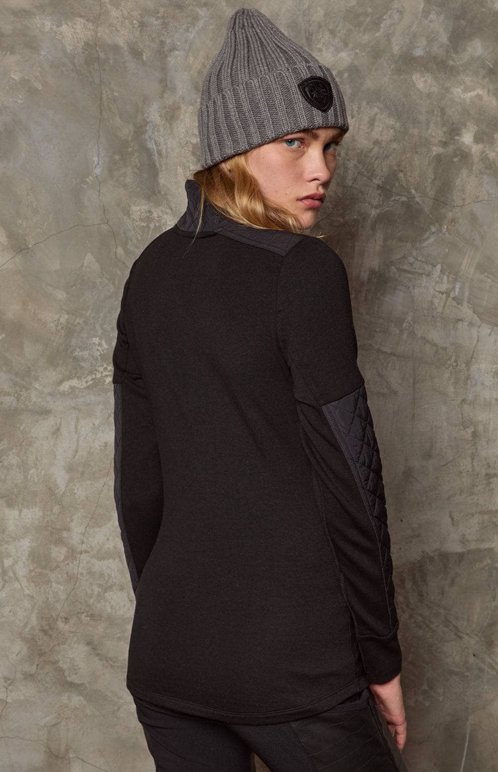 Cody Top by Alp N Rock, Women's Black Long Sleeve Top with Half Zip and Black Quilting at the Shoulders