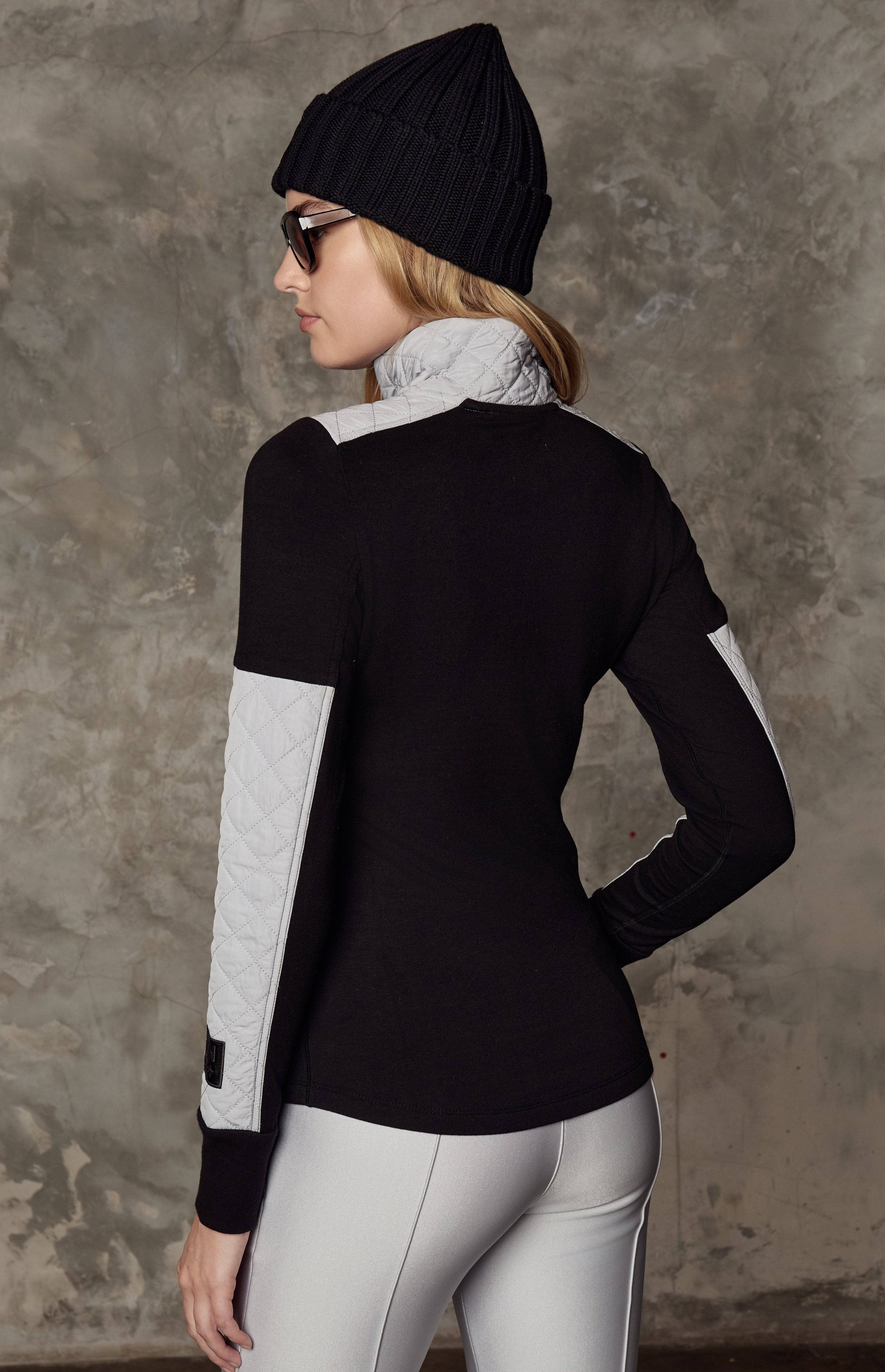 Cody Top by Alp N Rock, Women's Black Long Sleeve Top with Half Zip and Silver Quilting at the Shoulders and Sleeves