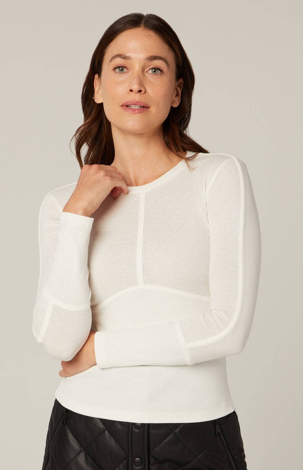 Delaney Knit Top by Alp N Rock, Women's Off White Kint Top with Stitching Detail at Chest