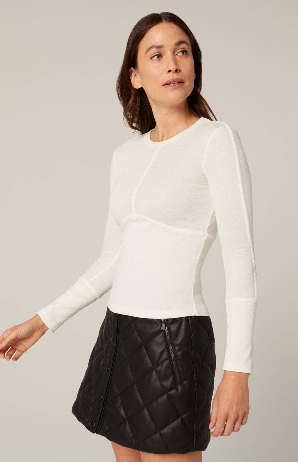 Delaney Knit Top by Alp N Rock, Women's Off White Kint Top with Stitching Detail at Chest