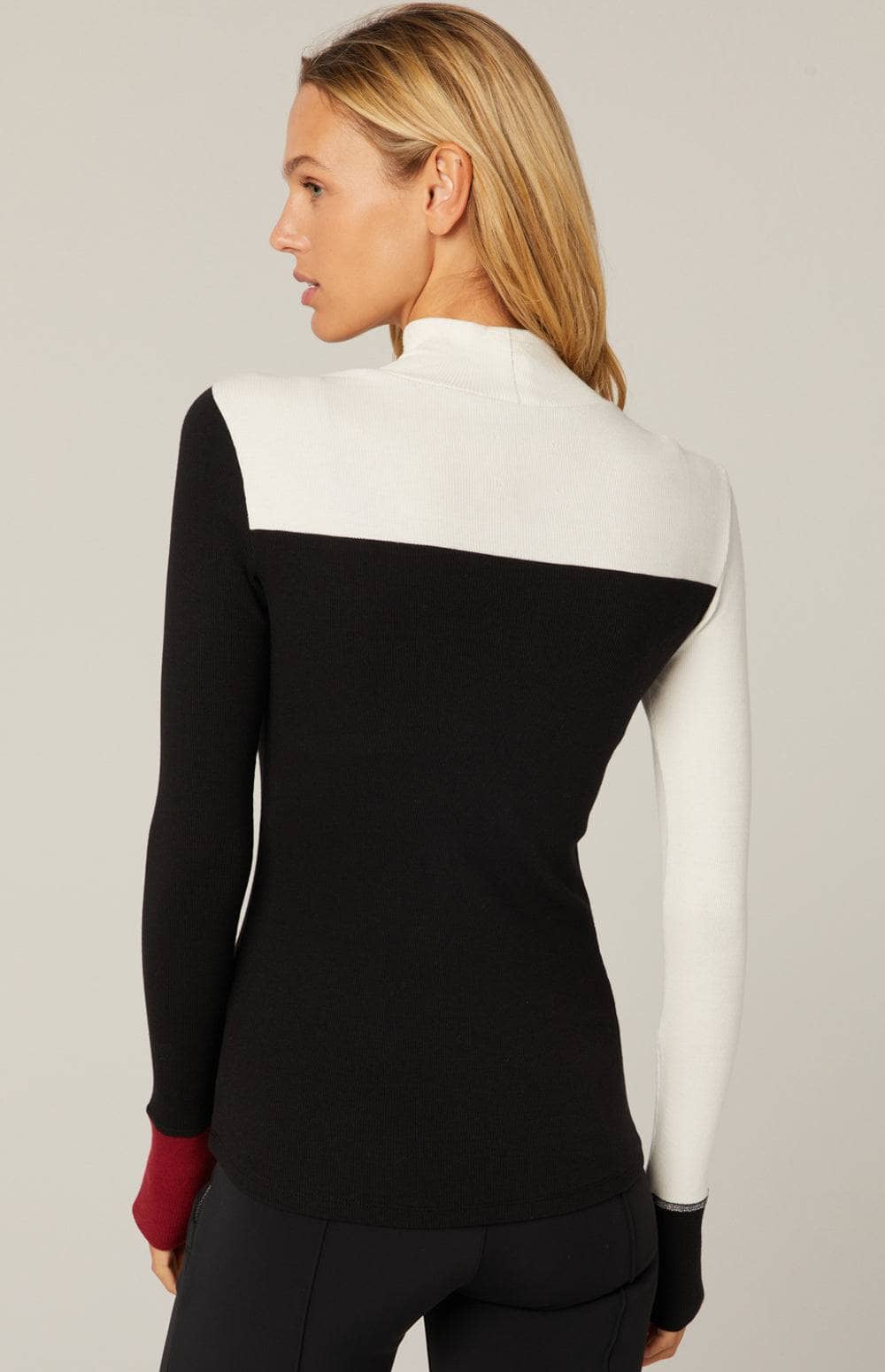 Fallon Mockneck Top by Alp N Rock, Black and Off White Women's Ski Top With Ski Lettering On Front