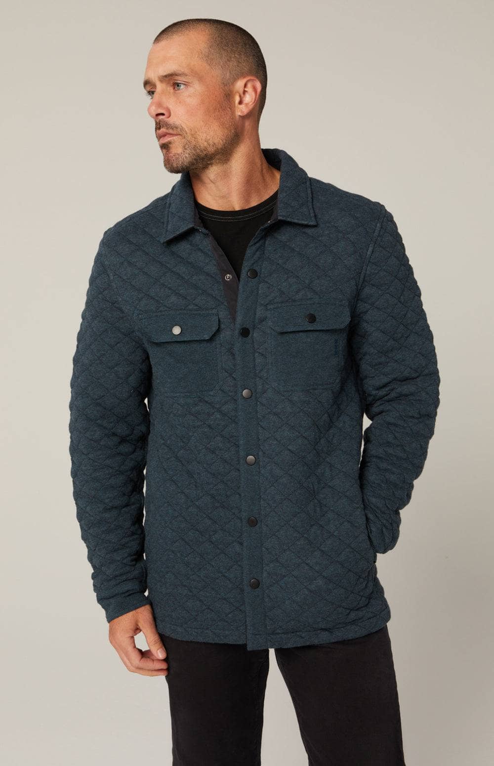 Jackson Shirt Jacket by Alp N Rock, Men's Blue Quilted Shirt Jacket With Button Front and Patch Pockets