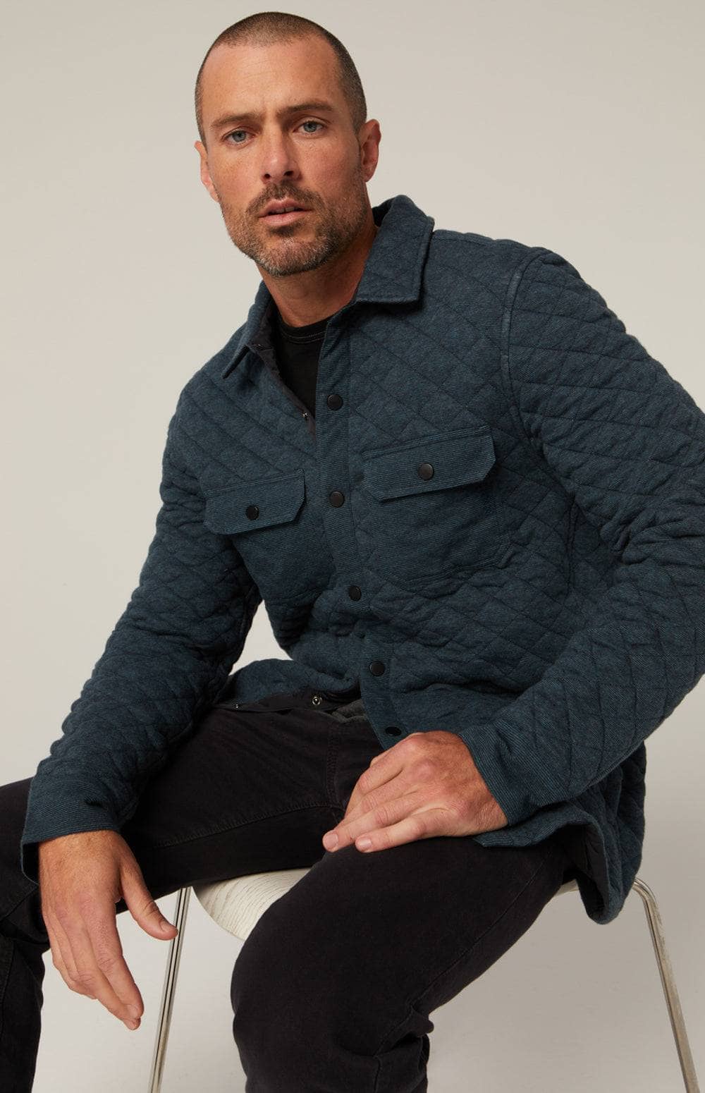 Jackson Shirt Jacket by Alp N Rock, Men's Blue Quilted Shirt Jacket With Button Front and Patch Pockets