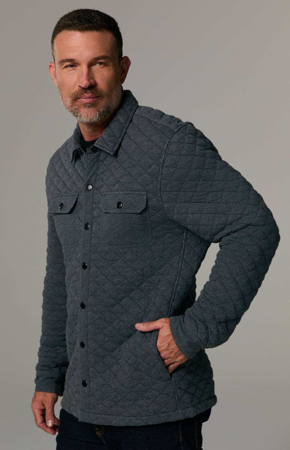 Jackson Shirt Jacket by Alp N Rock, Men's Heather Grey Quilted Shirt Jacket with Snap Front Closure and Patch Pockets