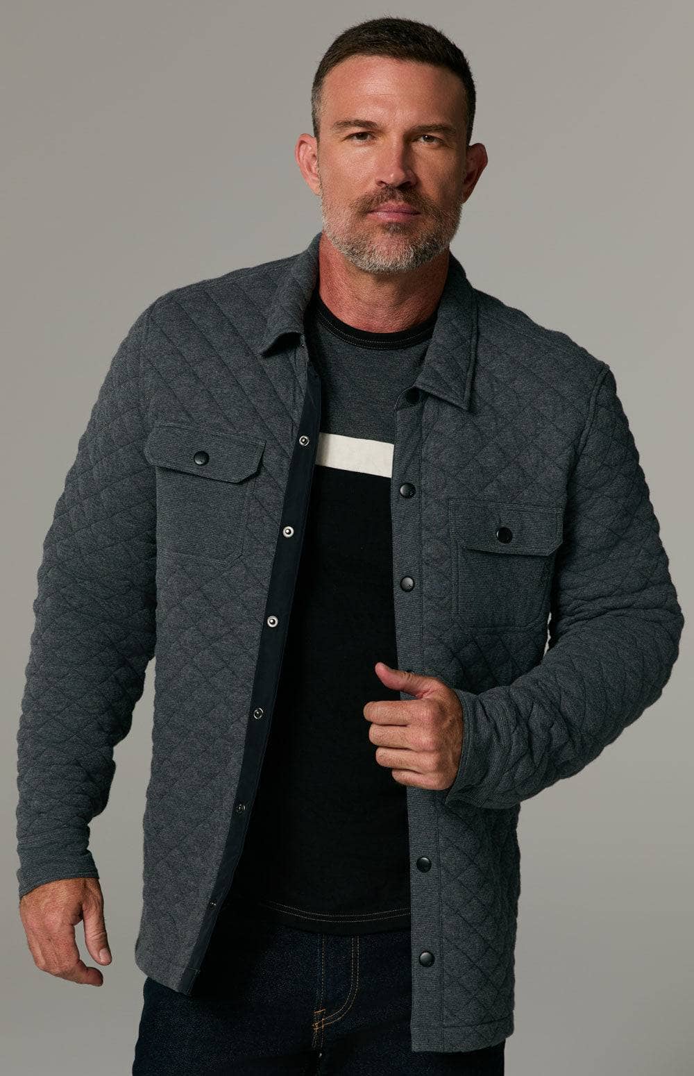 Jackson Shirt Jacket by Alp N Rock, Men's Heather Grey Quilted Shirt Jacket with Snap Front Closure and Patch Pockets