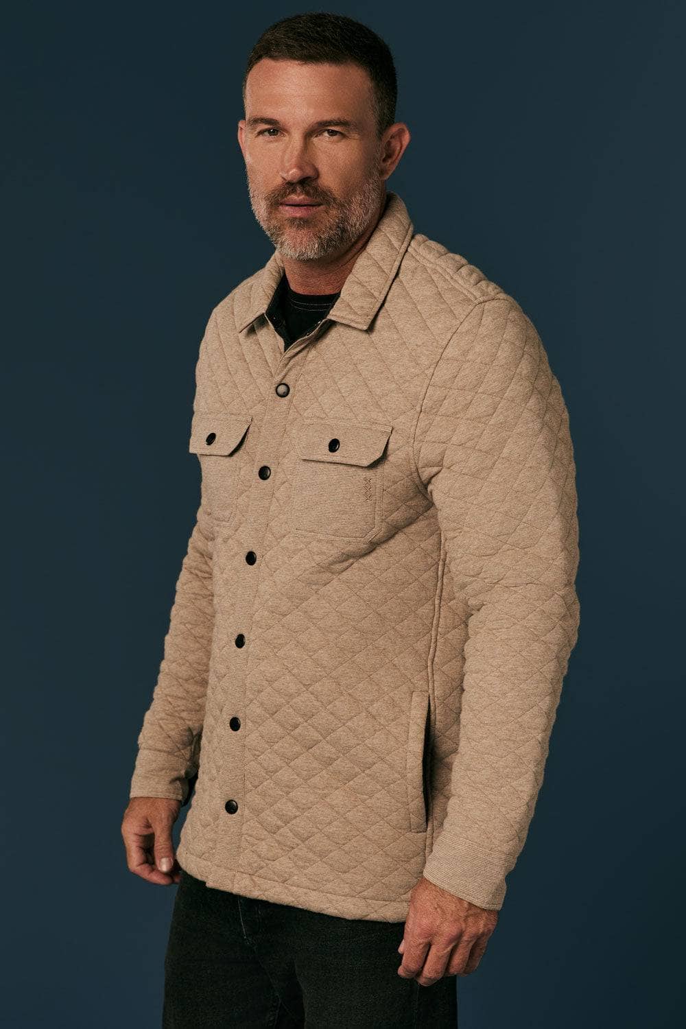 Jackson Shirt Jacket by Alp N Rock, Men's Beige Quilted Shirt Jacket With Button Front and Patch Pockets