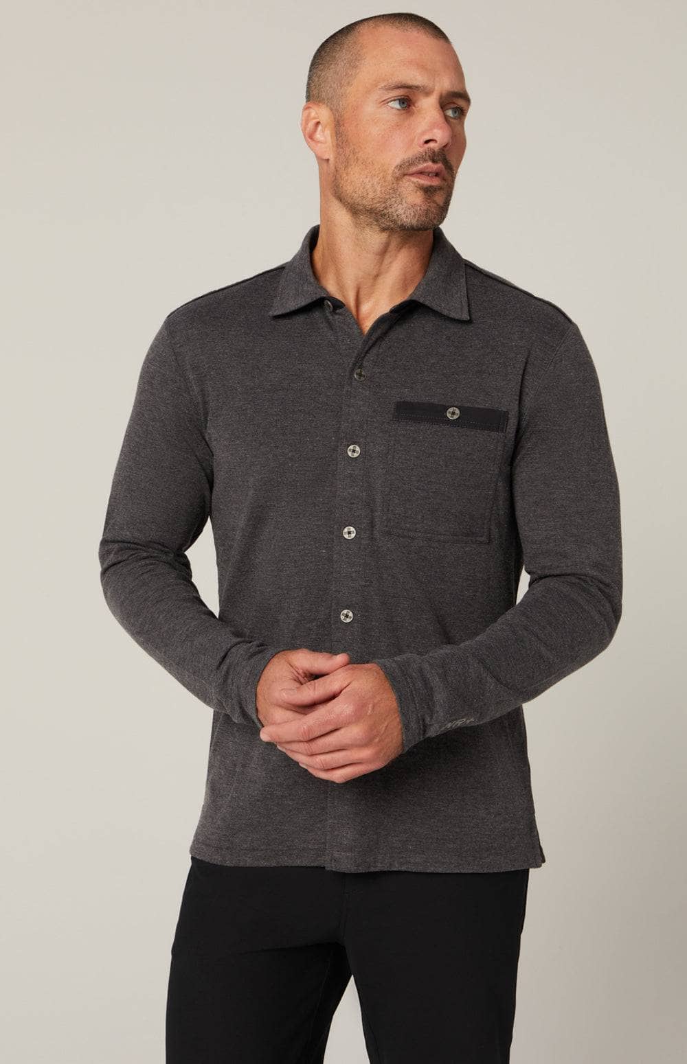 Jason Button Down by Alp N Rock, Men's Heather Black Button Down Shirt with Chest Pocket