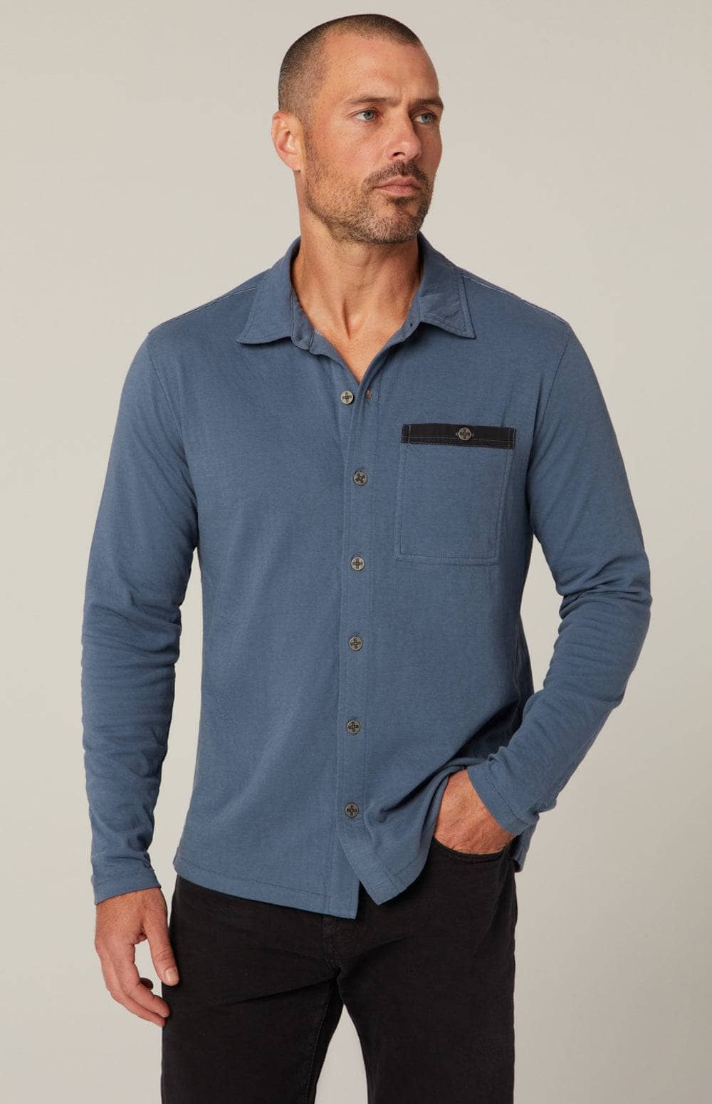 Jason Button Down by Alp N Rock, Men's Slate Blue Button Down Shirt with Chest Pocket