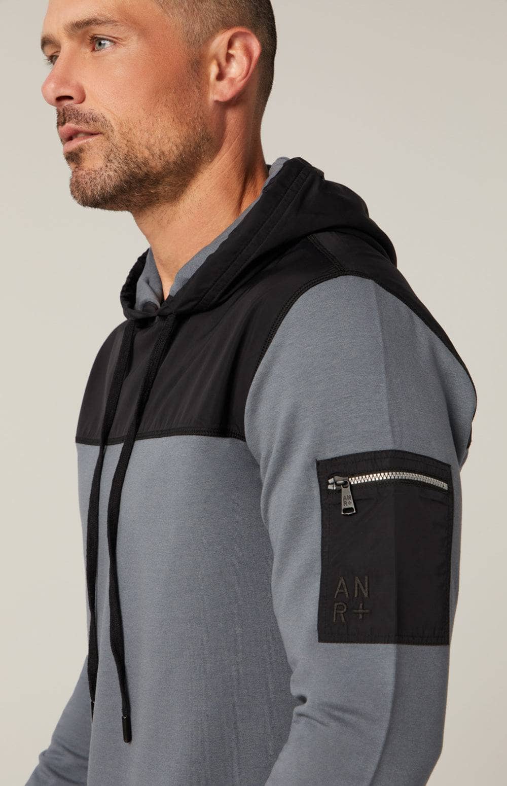 Rown Ii Hoodie by Alp N Rock, Men's Grey Hoodie with Black Hood and Zippered Arm Pocket