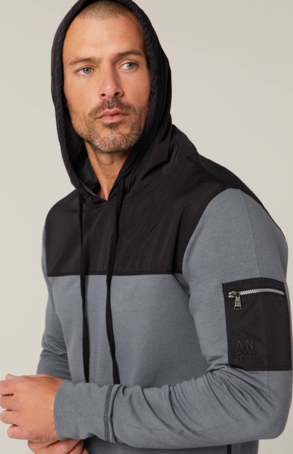 Rown Ii Hoodie by Alp N Rock, Men's Grey Hoodie with Black Hood and Zippered Arm Pocket