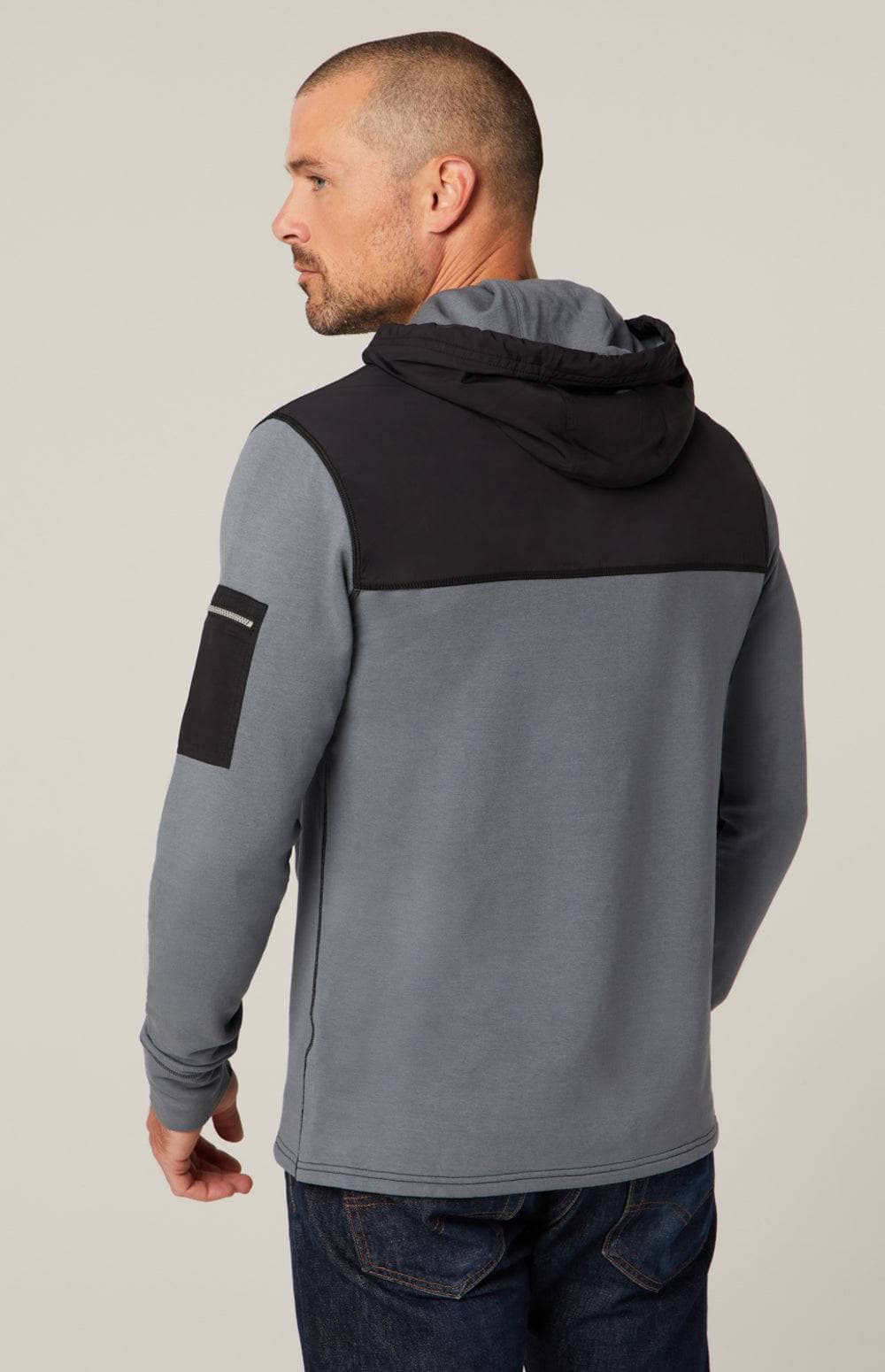 Rown Ii Hoodie by Alp N Rock, Men's Grey Hoodie with Black Hood and Zippered Arm Pocket