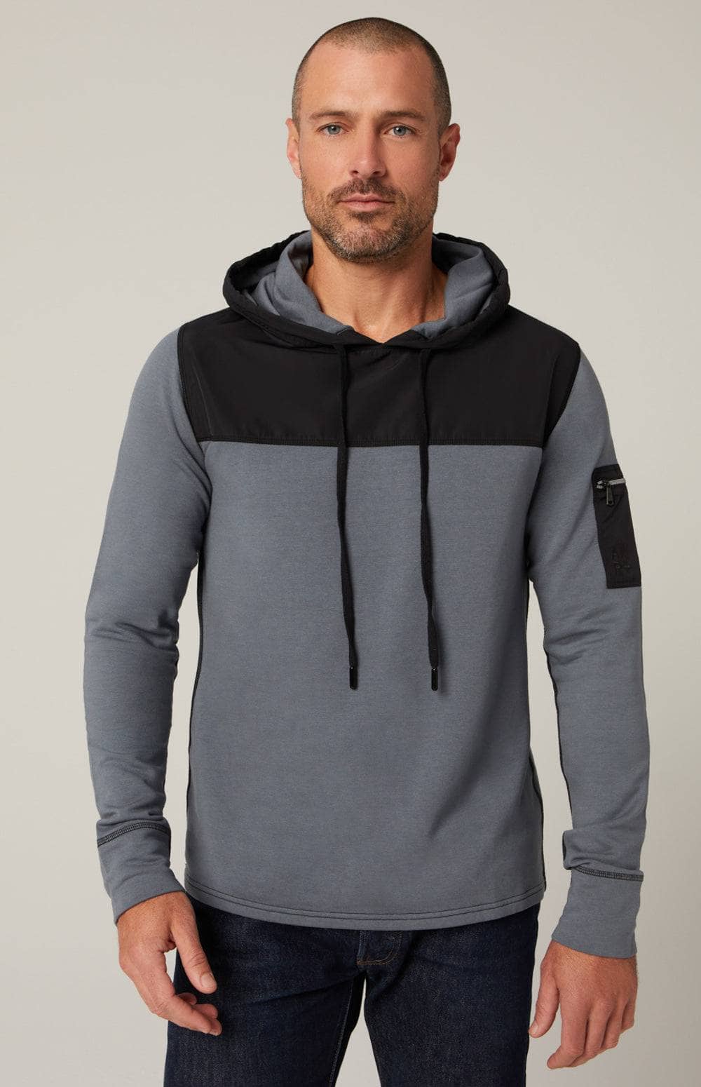 Rown Ii Hoodie by Alp N Rock, Men's Grey Hoodie with Black Hood and Zippered Arm Pocket