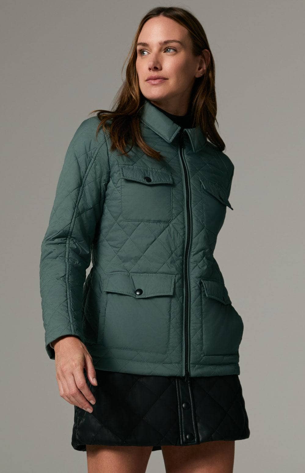 Field Jacket by Alp N Rock, Women's Green Field Jacket with Quilting and Front Patch Pockets