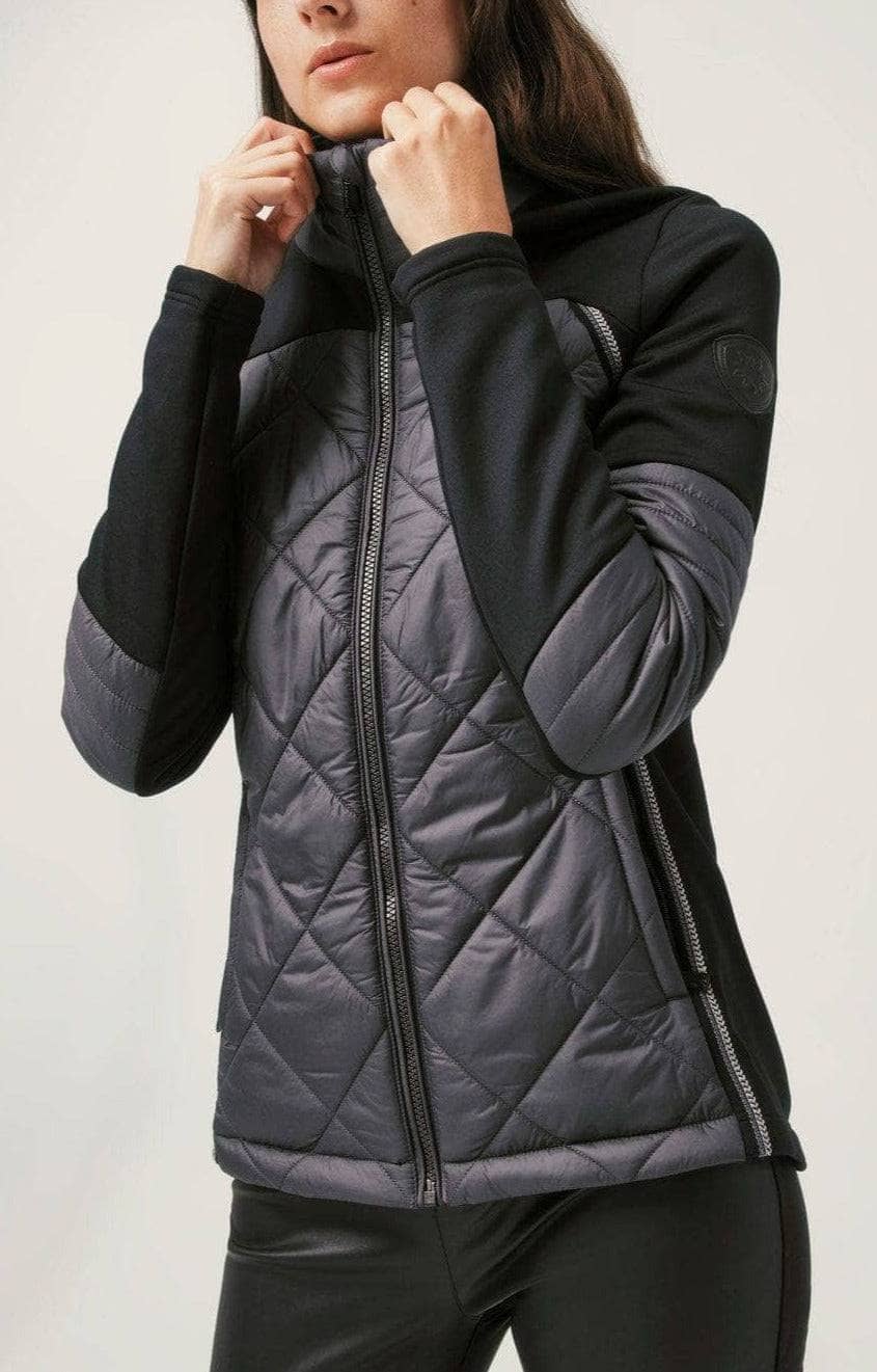 Freja Hybrid Jacket by Alp N Rock, Women's Charcoal Gray Winter Jacket with Quilted Panels