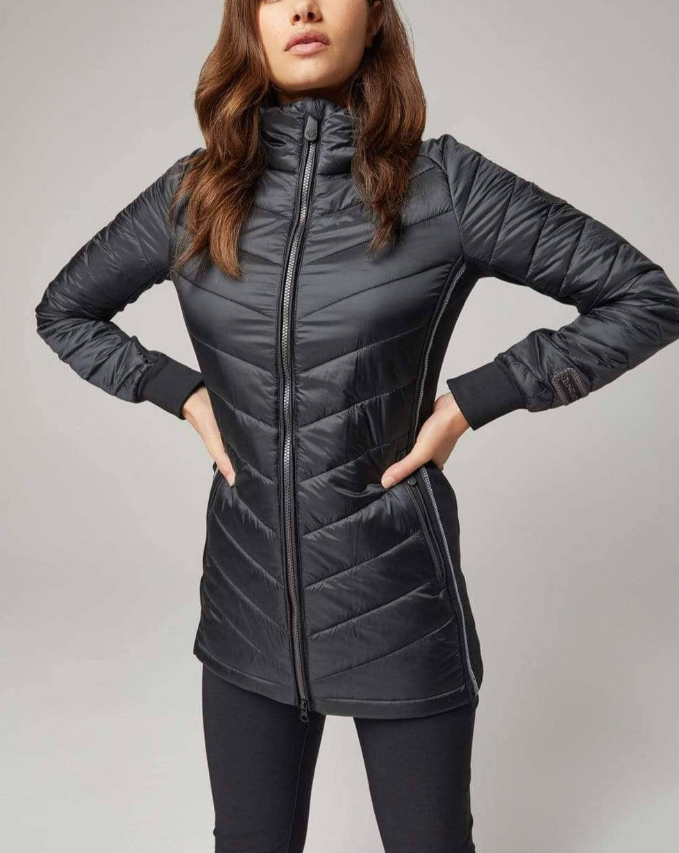 Marlowe Jacket by Alp N Rock, Women's Long Black Lightweight Puffer Jacket with Hood