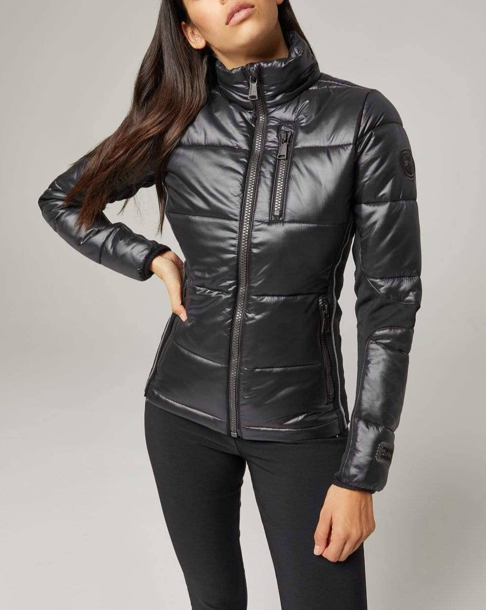 Peyton Jacket by Alp N Rock, Women's Black Fitted Puffer Jacket with Stand Collar and Zipper Pockets